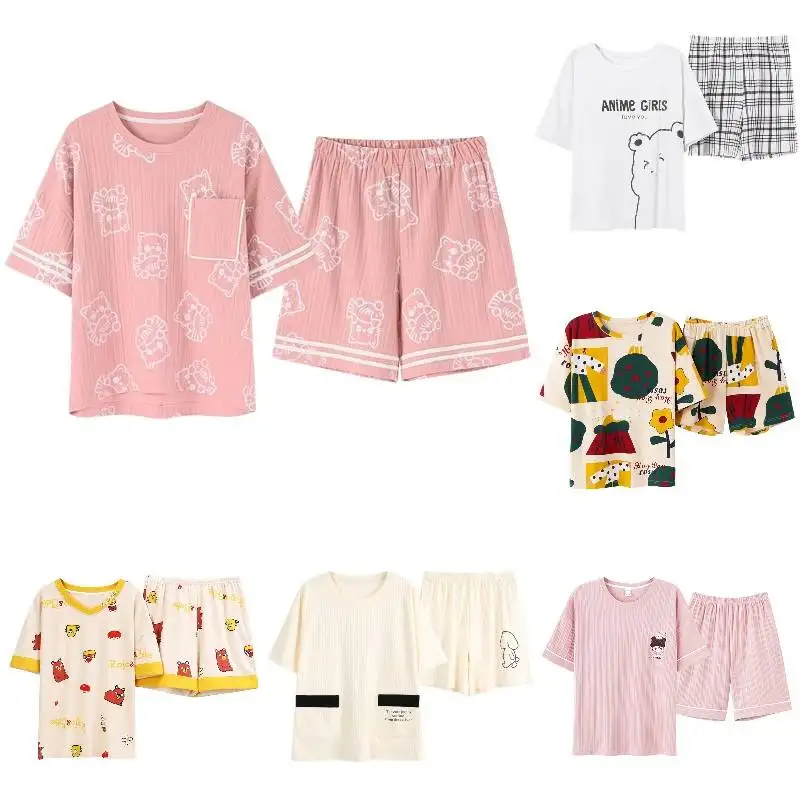 Vrouwen Voor Nachtkleding Tweedelige Katoenen Pyjama Shorts Home Wear Nighty Cute Print Groothandel Plus Size