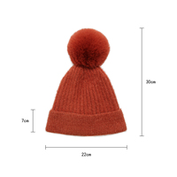 Bonnet en tricot côtelé à revers avec pompon en fausse fourrure, chapeau d'hiver thermique et confortable pour femme, personnalisation du logo possible pour le froid