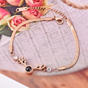 New Charm Rose Gold Female Gift 316L Deer Head <strong>Projection</strong> 100 Language Women Jewelry <strong>Bracelet</strong> - Product Image 3