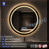 Miroir LED rond intelligent avec haut-parleur Bluetooth, horloge, température, cadre noir large, double rétroéclairage circulaire, miroir de salle de bain pour hôtel, décoration de luxe