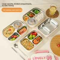 Grenzüberschreitende 304 Edelstahl-Wärmeisolierte Lunchbox für Studenten und Büroangestellte mit Vier Fächern, Tragbare Box