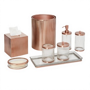 Metal & Glass 8 Pcs <b>Bathroom</b> Accessories Set Soap Dish Tumbler <b>Vanity</b> <b>Tray</b> Tissue Holder Included for Home & <b>Bathroom</b> Decor - Product Image 1