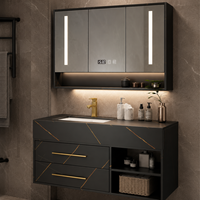 Meuble de salle de bain moderne avec miroir LED et lavabo à motif marbré
