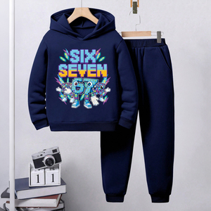 Completo Casual per Bambini con Felpa Blu Royal con Motivo a Lettere e Pantaloni Jogger, Set di Abbigliamento Termico Autunno-Inverno - Product Image 1
