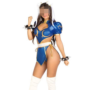 Kostum Cosplay Game Street Chun Li Atasan Penyamaran Celana Pendek Set Seragam Seksi Biru Pakaian Pesta Karnaval Halloween Wanita Permainan Peran - Product Image 3