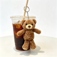 Porte-clés ours en peluche mignon pour décoration de tasse, mini animal en peluche, pendentif de sac, breloque pour tasse à café, vente en gros