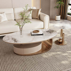Thấp và cao vòng nhỏ và lớn Bàn cà phê vàng kim loại phòng khách sang trọng đá đầu bảng bên - Product Image 6
