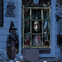 Bannière suspendue pour fenêtre d'Halloween, drapeaux avec motif d'images de fantômes, décoration intérieure et extérieure effrayante, 100% polyester, pour fête sur le thème d'Halloween