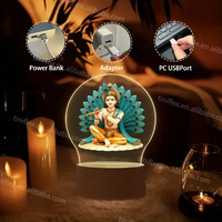 Hindouisme divinité Led acrylique veilleuse Krishna sur Lotus jouant Veena Usb alimenté lampe religieux décor à la maison cadeau