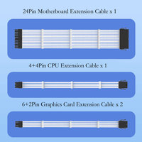 Kit d'extension de câble d'alimentation 18AWG, ensemble de 4 pièces, 24 broches, 4+4 broches, 6+2 broches*2, pour PC de bureau