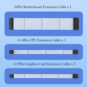 18AWG 전원 공급 장치 4피스 세트 케이블 연장 키트 24핀 4+4핀 6+2핀*2 데스크탑 <span class=keywords><strong>PC</strong></span>용 케이블 연장 코드 - Product Image 2