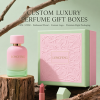 Boîte cadeau de luxe gaufrée motif floral filigrané avec feuille d'or, boîte à parfum deux pièces vert menthe rose personnalisée pour cosmétiques