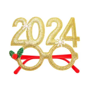 Christmas Party Glasses For Kids Christmas 2024 Style Glitter Eyeglasses Frame Party Supplies Xmas Holiday Glasses To Wear