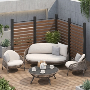 Panneau de clôture de jardin en métal, clôture décorative de jardin personnalisée en usine, clôture de jardin durable en <span class=keywords><strong>bois</strong></span> brun à lattes horizontales pour l'intimité en extérieur - Product Image 2