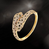 Bracelet en cuivre plaqué or 18K, micro-zircon à double tête, léopard ouvert, bague, ensemble de bijoux, vente en gros, nouvelle mode 2021