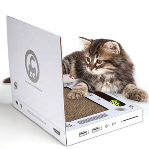 OFAPET Modern Eco-Friendly <span class=keywords><strong>Cat</strong></span> Tree Laptop Forma com Fluffy <span class=keywords><strong>Mouse</strong></span> Interativo Toy Papel ondulado - Product Image 2