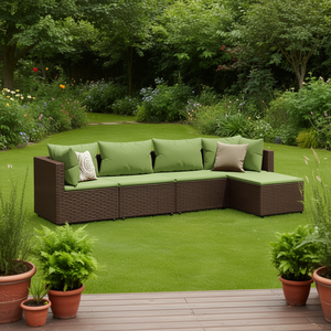 Set Lounge da Giardino in Rattan Marrone 5 Posti, Arredamento da Esterno Resistente alle Intemperie, Design Contemporaneo - Product Image 2