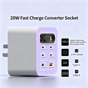 Convertisseur de charge rapide YuHe Group 20W, 2 prises AC, 1 USB-C, 1 USB-A, câble rétractable intégré, design minimaliste - Product Image 4