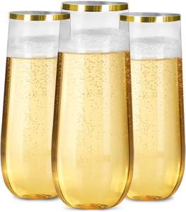 نظارات زفاف بلاستيكية, نظارات زفاف بلاستيكية ماركة (BST) بحافة ذهبية 9 أونصة ، مقاومة للكسر ، قابلة لإعادة التدوير ، بلا ساق ، تستخدم في حفلات الزفاف - Product Image 1