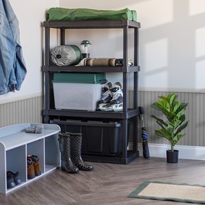 Estantería de 4 Niveles, Estantería de Plástico de Resistencia Media, Estantería de Almacenamiento, Estantería Sin Tornillos, Estantería Organizadora Vertical - Product Image 4