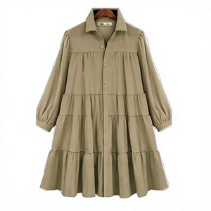 Robe chemise à manches longues de style mode de haute qualité, décontractée, en crêpe 100% coton, infroissable et respirante - Product Image 3