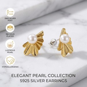 Pendientes de Concha en Oferta, Chapados en Oro de 18K, Estilo Perla, para Regalo de Aniversario, Joyería Francesa de Lujo Ganku - Product Image 1