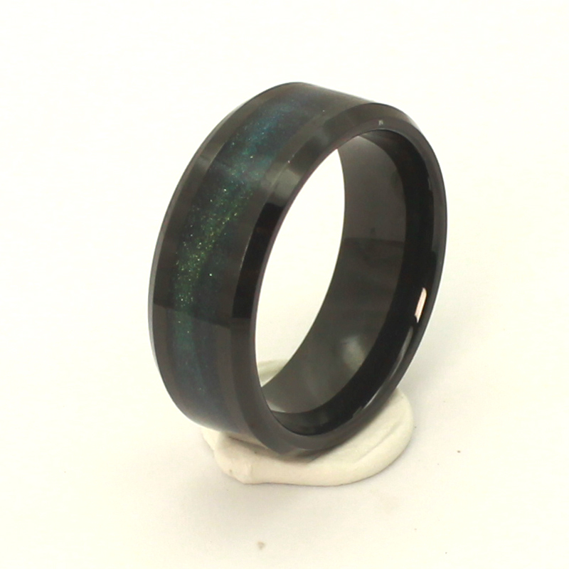 Men's 8mm Tungsten Carbide Ring with Rose Gold Plating and Rose Blue Purple Foil Inlay Couple Bands for Jewelry Use