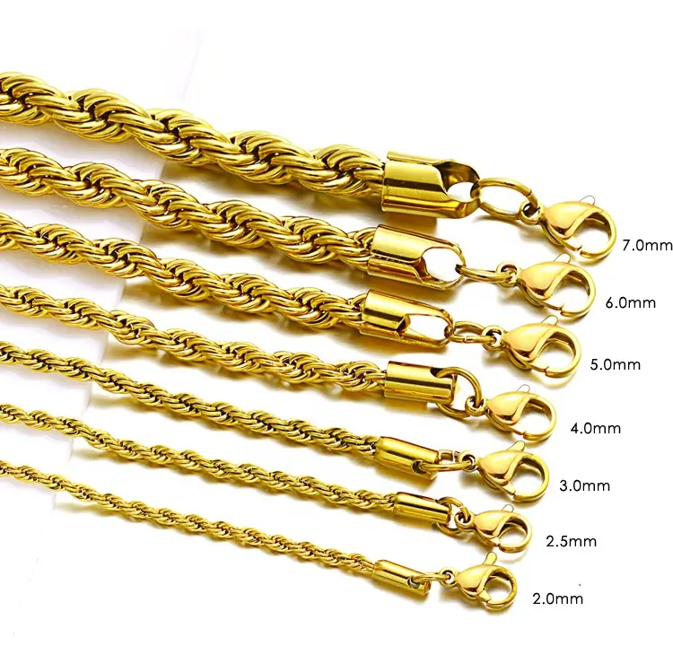 wholesale 14k Gold Chain Stainless Steel Rope Chains 2mm 3mm 4mm 5mm 6mm 7mm Custom Women Mens Necklace chain