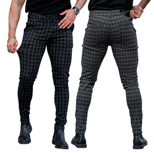 Pantalon Chino Homme Léger à Taille Mi-Haute, Coupe Droite, Boutons Décoratifs, Fermeture Éclair, Motif Écossais, Style Urbain Décontracté et Habillé, Coupe Skinny Slim - Product Image 4
