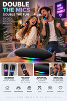 Haut-parleur karaoké sans fil double avec microphones et lumières RGB, enceinte Hi-Fi sans fil pour soirées à domicile et divertissement familial