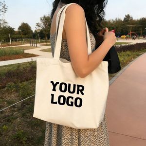 Custom Promotion Simple Recycle Natural Durable Cotton Canvas Shopping Tote Bag with Printed Logo - Product Image 1