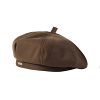 Béret élégant de haute qualité, design rétro, couleur unie, bonnet d'hiver pour femmes, accessoires de mode avec étiquette métallique, logo personnalisé