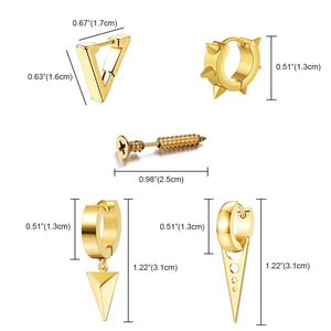 Juego de pendientes de aro triangulares de acero de titanio con diseño geométrico negro para un estilo moderno - Product Image 4