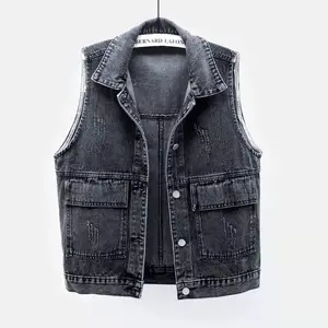 2021 New Fashion Crop Cardigan Vintage Jean Casual Sleeveless Cardigans Denim Vest Jacket For Women