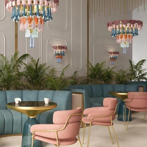Lustre en céramique de style campagnard français JYLIGHTING, hauteur réglable, design macaron coloré pour salon, salle à manger, <span class=keywords><strong>villa</strong></span> - Product Image 1