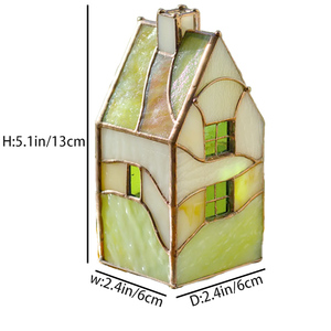 Portavelas LED Cuadrado Miniatura <span class=keywords><strong>de</strong></span> Vitral, Hecho a Mano, Ecológico, Resistente al Calor, Impresión Offset, Tonos <span class=keywords><strong>Tierra</strong></span>, para el Hogar - Product Image 5