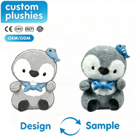 Peluche Adorable Pingouin Marin Gris avec Col Bleu, Jouet en Peluche Doux et Moelleux en Forme de Petit Poisson, Vente en Gros de Jouets en Peluche Personnalisés