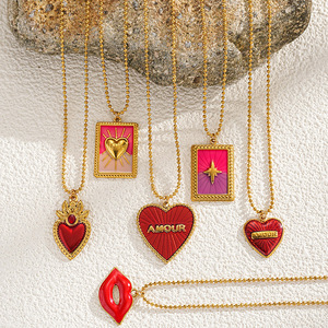 قلادة من الفولاذ المقاوم للصدأ مطلية بالذهب عيار 18 من Luoyan ، بطاقات التاروت الدينية المربعة ، نمط الصيف هيبوالرجينيك - Product Image 3