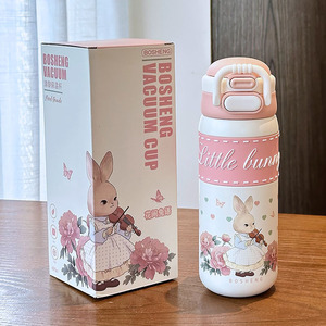 Gobelets isothermes portables de 490 ml en acier inoxydable 316 pour femmes, avec paille double, motif dessin animé, pour le sport, vente en gros - Product Image 2