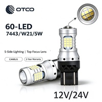 Ampoule LED automobile CANBUS 7443 W21/5W 12V 24V 9-50V 8W 600mA 60 SMD 5 LED avec lentille supérieure latérale Rouge Blanc pour feux stop et feux arrière