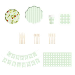 DAMAI Fournitures de fête sur le thème des fruits, assiettes en papier jetables vertes à la fraise, bannière, ensembles de vaisselle de fête pour 10 invités - Product Image 4