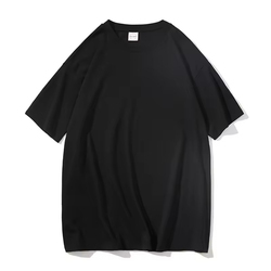 T-shirt noir pour homme, coupe classique, 100% coton tricoté 240g, uni, manches courtes, col rond, streetwear personnalisé, décontracté, logo sur le devant - Product Image 2