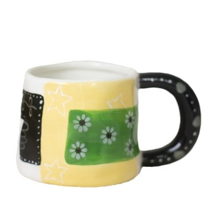 Tazza da Caffè Domestica in Stile Ins, Creativa, Dipinta a Mano, con Design a Blocchi di Colore, Grande Capacità, Motivo Coniglio, Stelle e Fiori - Product Image 5