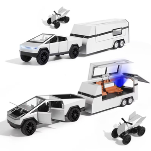 Modelo <span class=keywords><strong>de</strong></span> Camioneta Cybertruck RV <span class=keywords><strong>de</strong></span> Aleación EPT con Remolque y ATV, Camioneta Pickup a Escala 1:32 con Luz, Sonido y Función <span class=keywords><strong>de</strong></span> Retroceso - Product Image 1