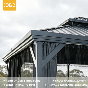 Pergola extérieure en acier à double toit <span class=keywords><strong>de</strong></span> 14 pieds avec poteaux en aluminium, moustiquaire et <span class=keywords><strong>rideau</strong></span> d'intimité - Product Image 3
