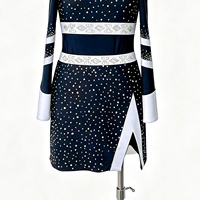 Uniforme de cheerleading OEM d'usine G097, noir et blanc, avec strass en cristal, manches longues, épaules dénudées, costume de compétition de cheerleading