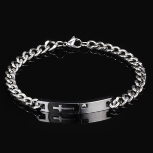 Bracelet en acier inoxydable avec croix, 5-7 mm, pour couple, mode, incrustation de strass, logo laser, bijou cadeau - Product Image 3