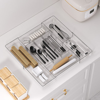 Meuble de rangement moderne en plastique à un seul niveau pour vaisselle de cuisine, avec compartiment et plateau rétractable pour la classification des fourchettes, baguettes et cuillères