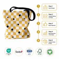 Sac fourre-tout en toile jaune moutarde à pois noirs et à carreaux, sac à bandoulière grande capacité pour le shopping quotidien