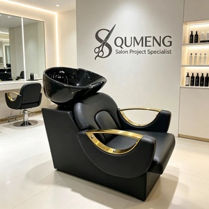 Fauteuil de lavage Z noir et or pour salon de coiffure, ensemble de mobilier de salon de beauté, fauteuil de coiffure avec bac à shampoing et évier - Product Image 1